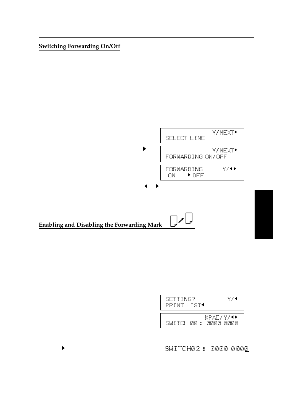 Switching forwarding on/off, Enabling and disabling the forwarding mark | Ricoh 2400L User Manual | Page 355 / 926