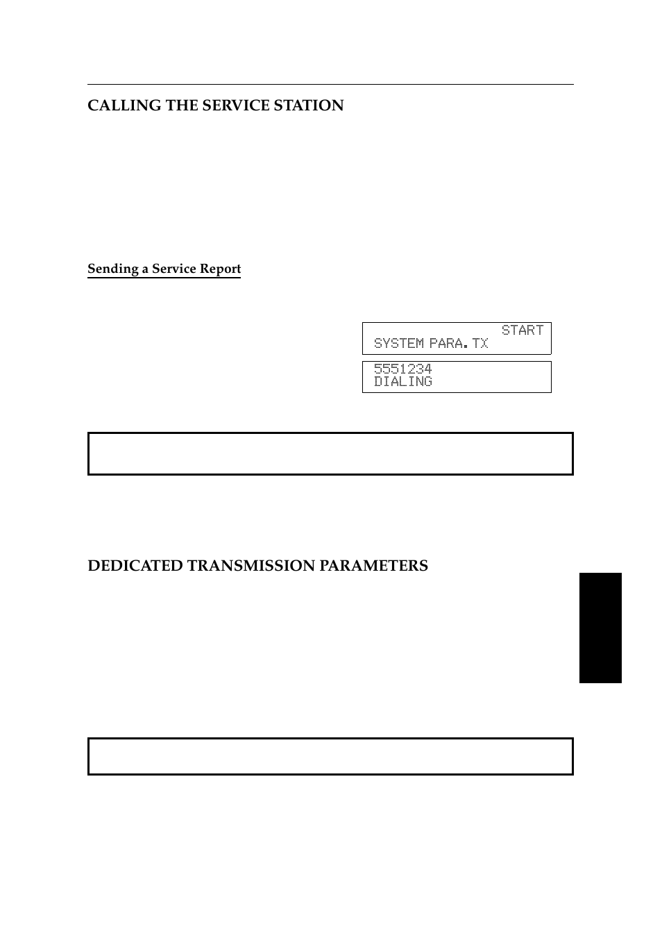 Calling the service station, Sending a service report, Dedicated transmission parameters | Ricoh 2400L User Manual | Page 431 / 926
