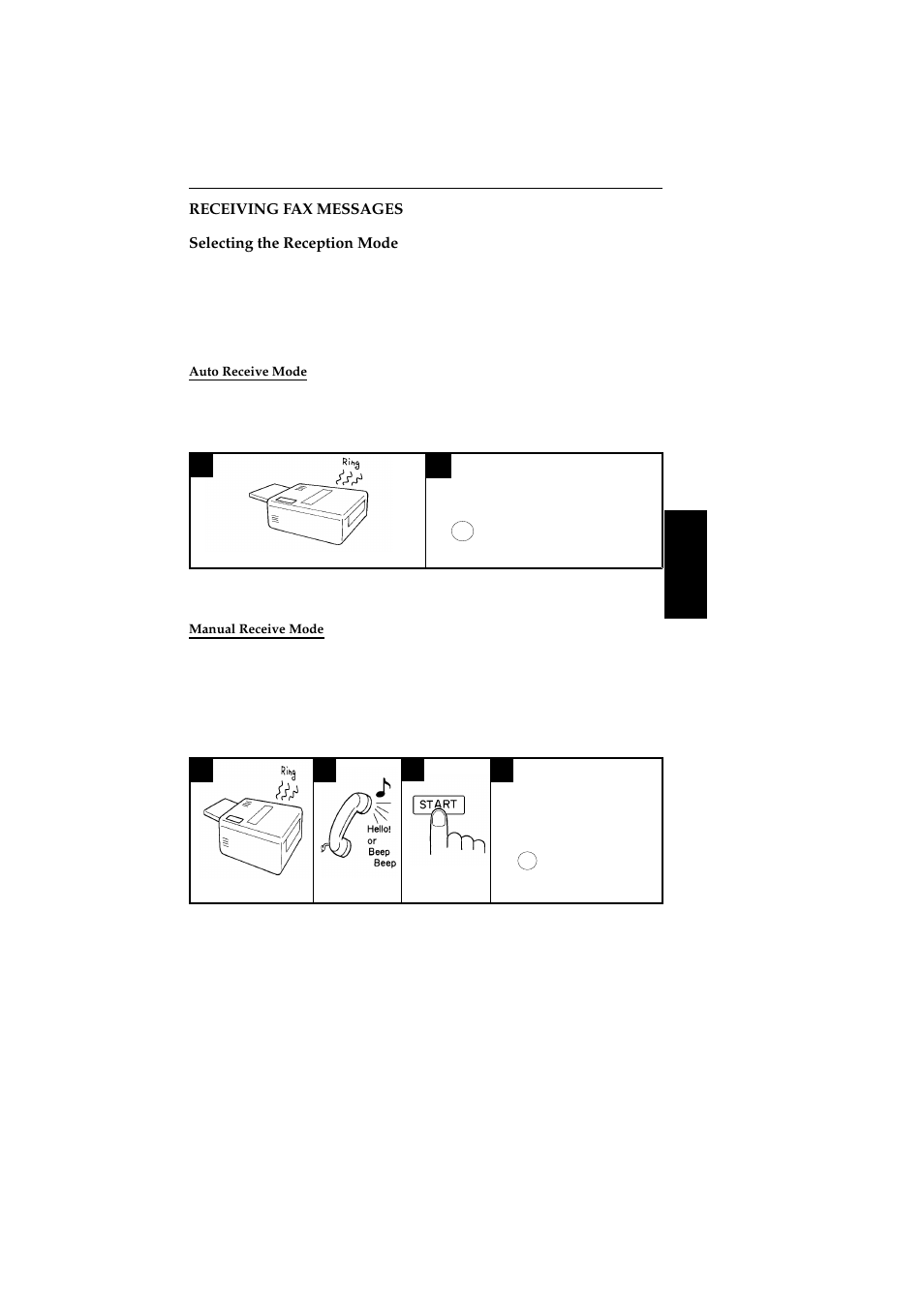 Receiving fax messages, Selecting the reception mode, Auto receive mode | Manual receive mode | Ricoh 2400L User Manual | Page 734 / 926