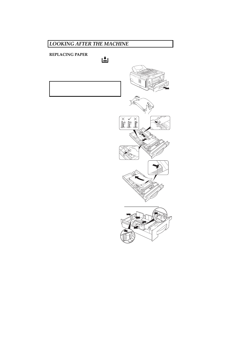 Looking after the machine, Replacing paper | Ricoh 2400L User Manual | Page 837 / 926