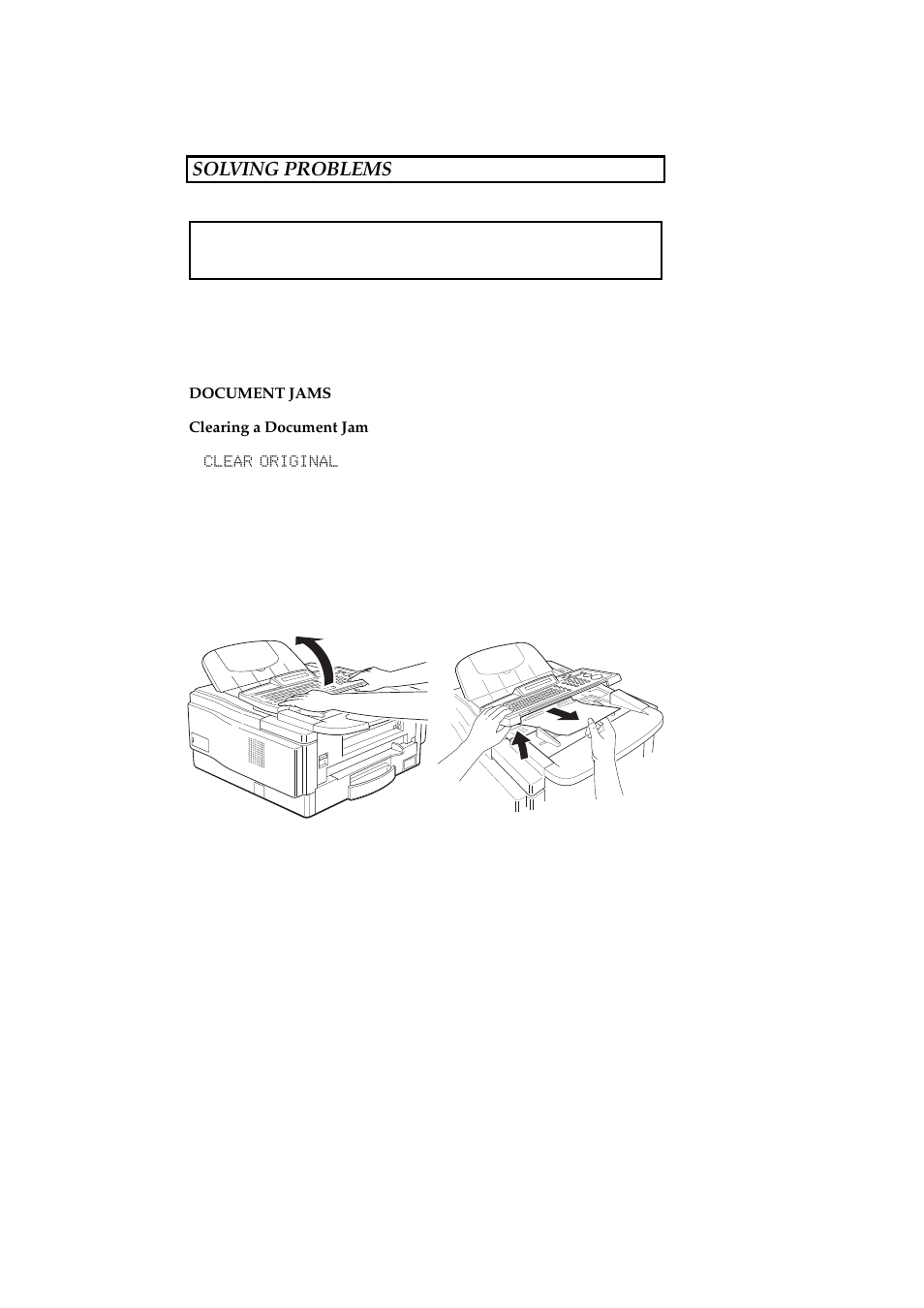 Solving problems, Document jams, Clearing a document jam | Solving problems 166 | Ricoh 2400L User Manual | Page 857 / 926