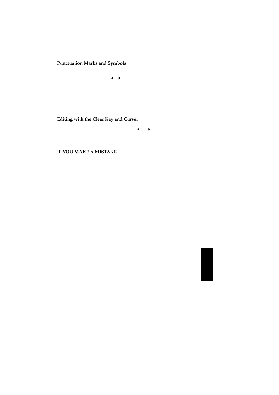 Punctuation marks and symbols, Editing with the clear key and cursor, If you make a mistake | Ricoh 2400L User Manual | Page 874 / 926