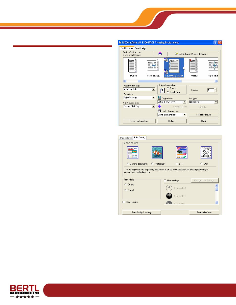 Rpcs print driver functionality, Print, Ricoh aficio mp1350 | Ricoh MP1350 User Manual | Page 34 / 49