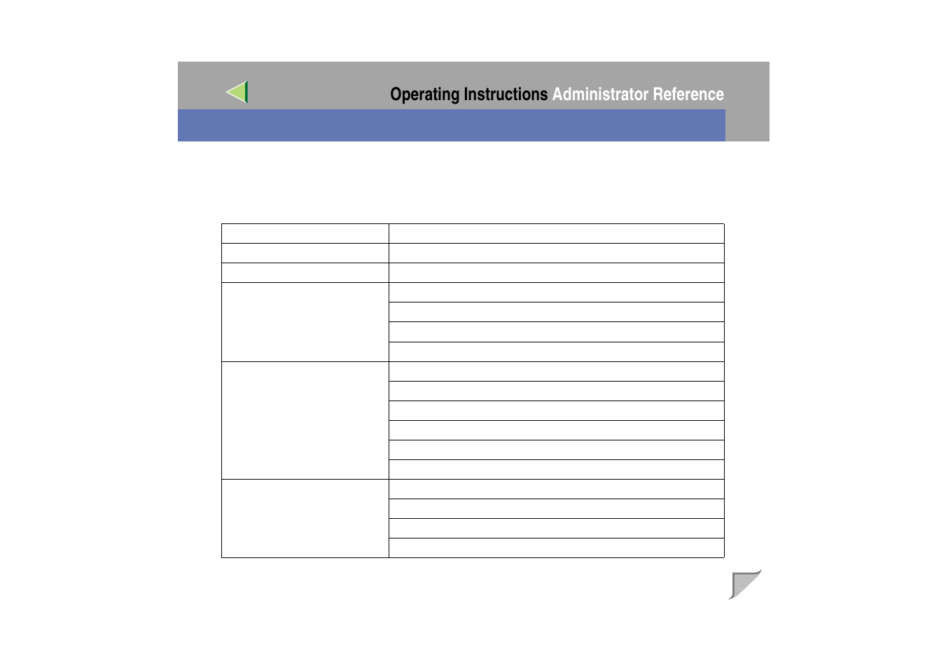 Making printer settings with the control panel, Menu chart, Operating instructions administrator reference | Ricoh MIB-II User Manual | Page 116 / 257