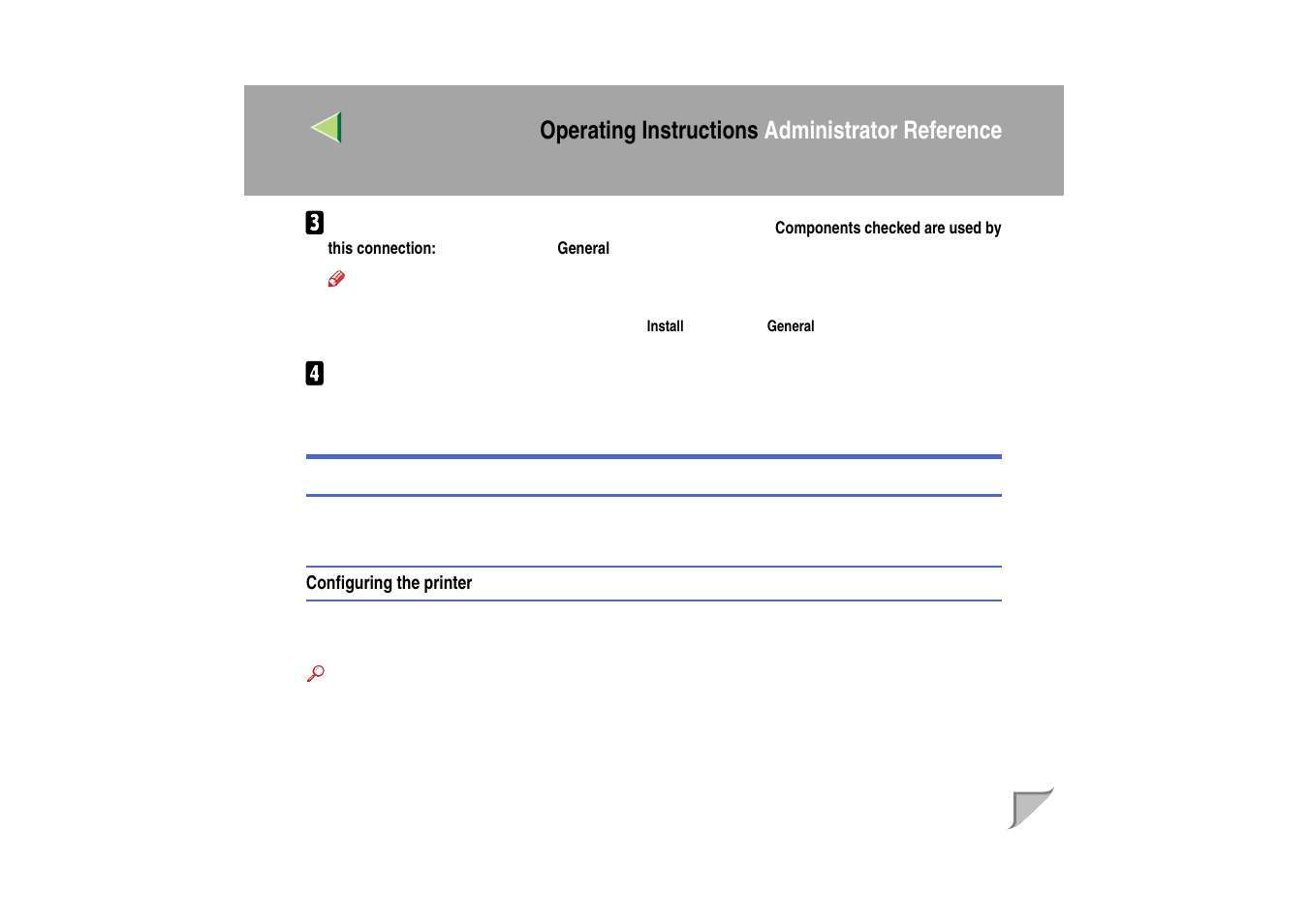 Configuring netbeui for printing, Configuring the printer, Operating instructions administrator reference | Ricoh MIB-II User Manual | Page 16 / 257