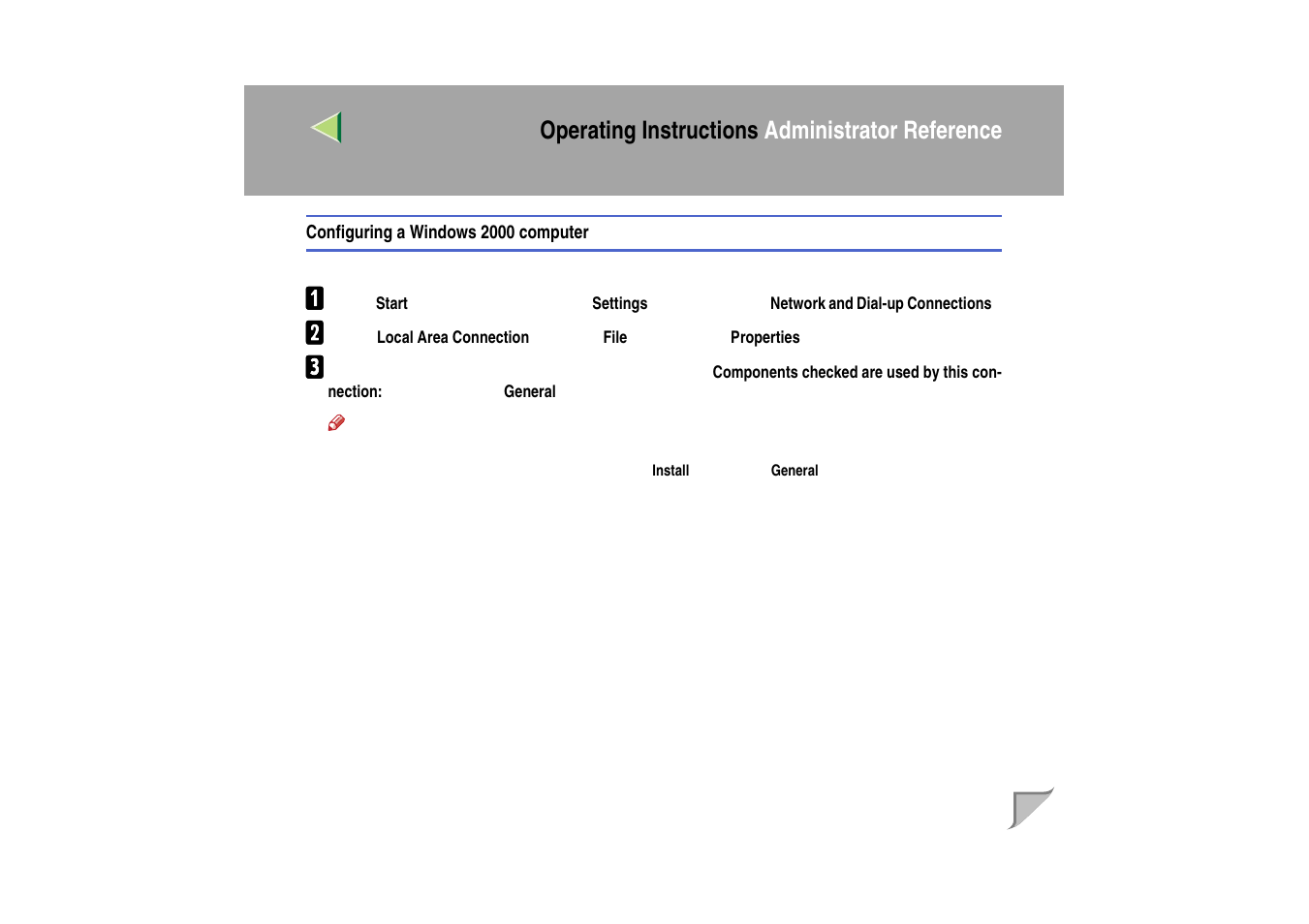 Configuring a windows 2000 computer, Operating instructions administrator reference | Ricoh MIB-II User Manual | Page 17 / 257