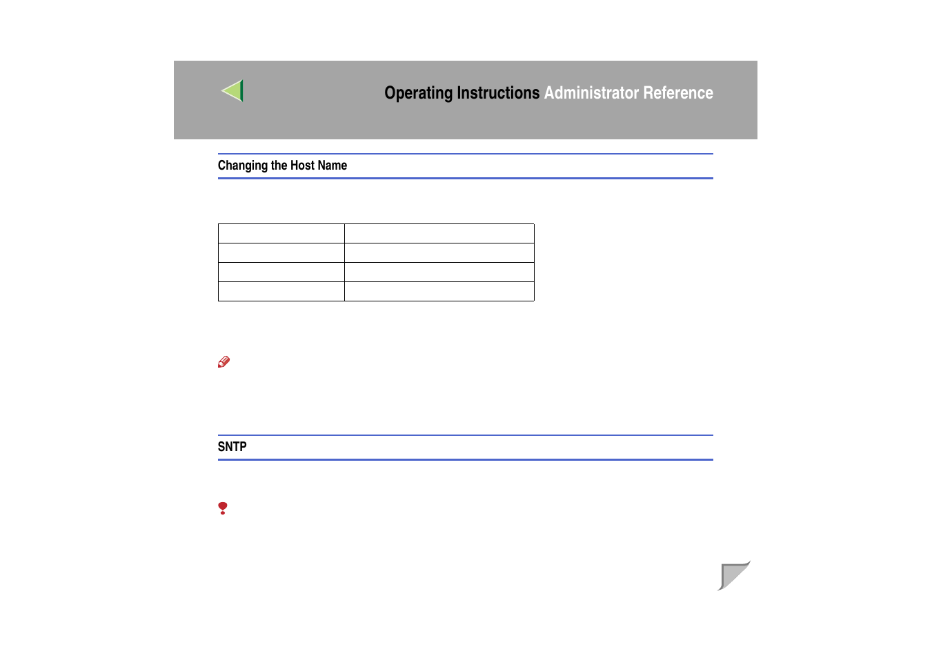 Changing the host name, Sntp, Operating instructions administrator reference | Ricoh MIB-II User Manual | Page 203 / 257