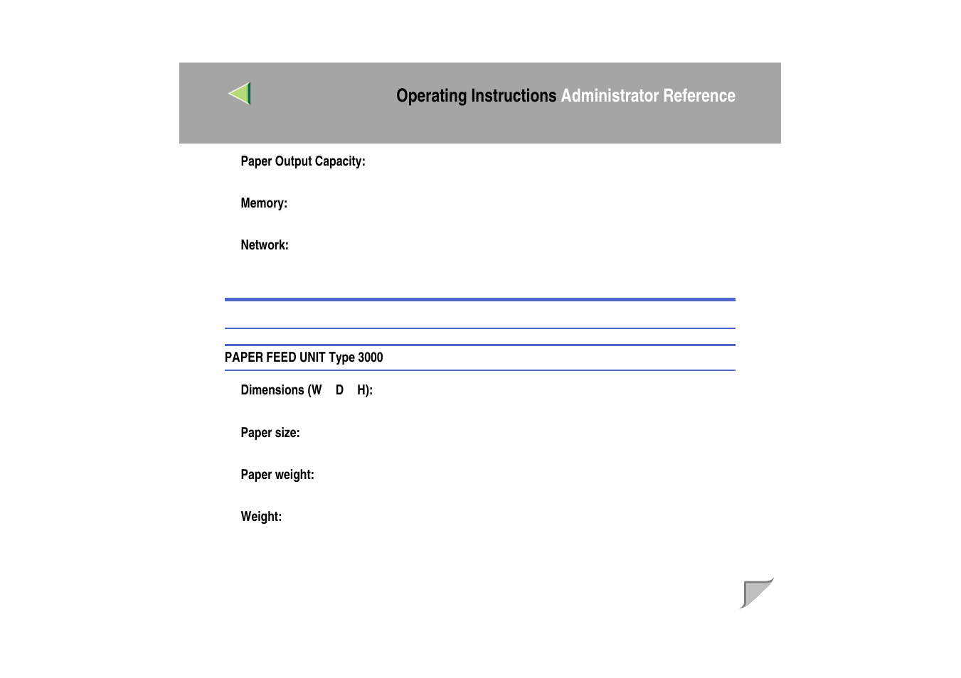 Options, Paper feed unit type 3000, Operating instructions administrator reference | Ricoh MIB-II User Manual | Page 241 / 257