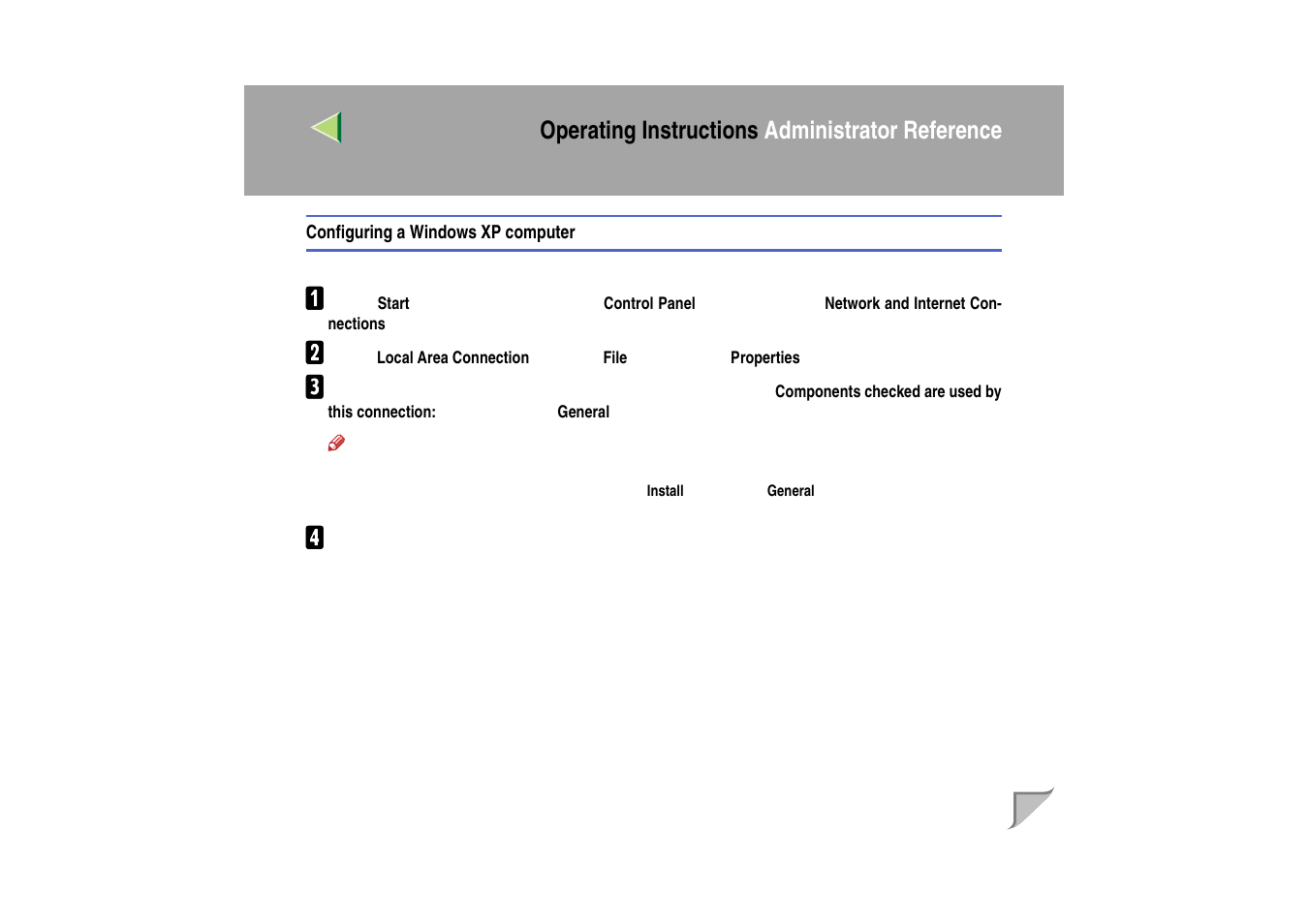 Configuring a windows xp computer, Operating instructions administrator reference | Ricoh MIB-II User Manual | Page 36 / 257