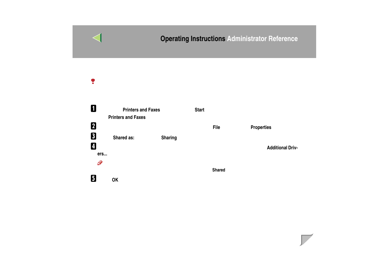 Setting the printer shared, Operating instructions administrator reference | Ricoh MIB-II User Manual | Page 51 / 257