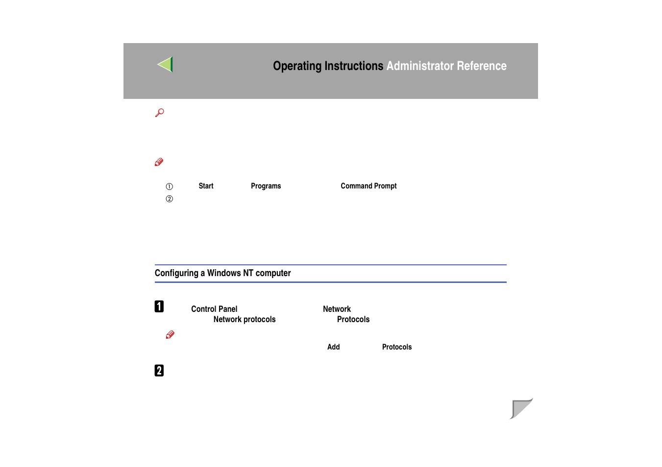 Configuring a windows nt computer, Operating instructions administrator reference | Ricoh MIB-II User Manual | Page 53 / 257