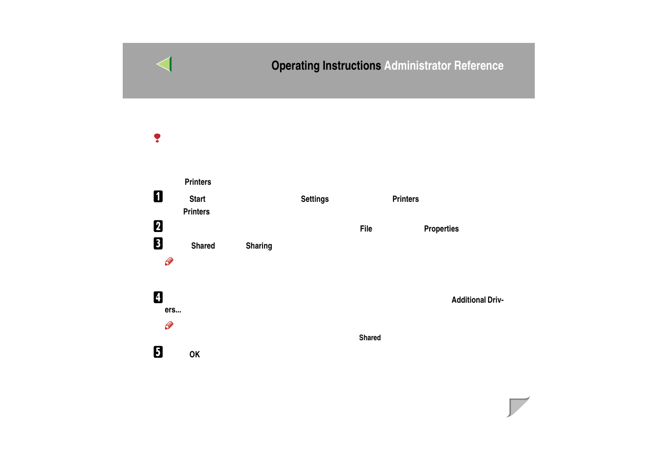 Setting the printer shared, Operating instructions administrator reference | Ricoh MIB-II User Manual | Page 70 / 257