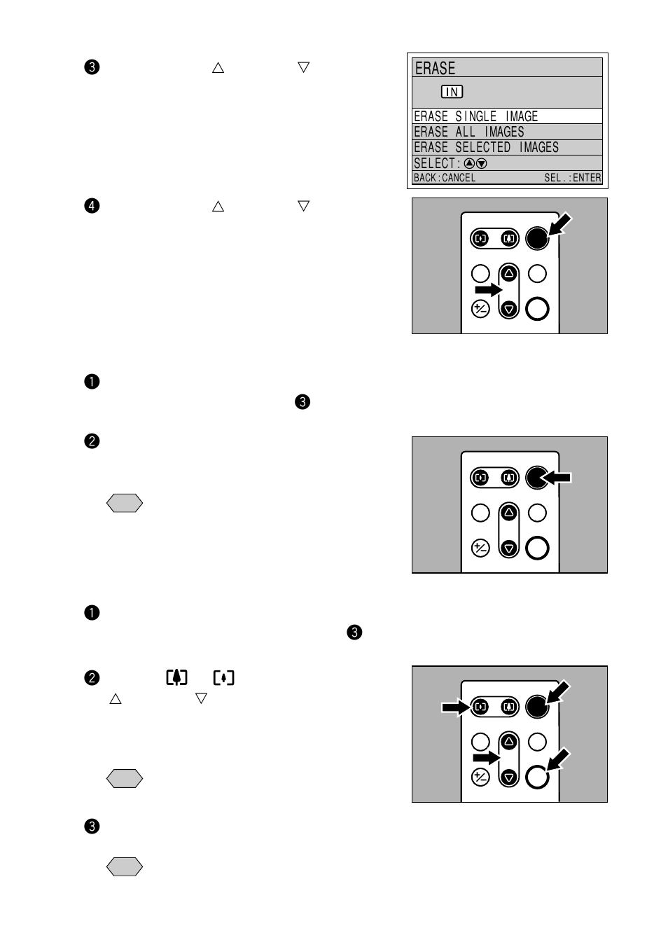 Erasing all files, Erasing selected images, Erase | Wpress the release button, Epress the release button | Ricoh RDC-7 User Manual | Page 110 / 128