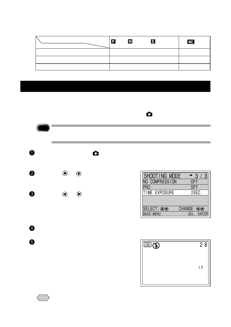 Setting the time exposure mode, Shooting mode 3/3 | Ricoh RDC-7 User Manual | Page 74 / 128