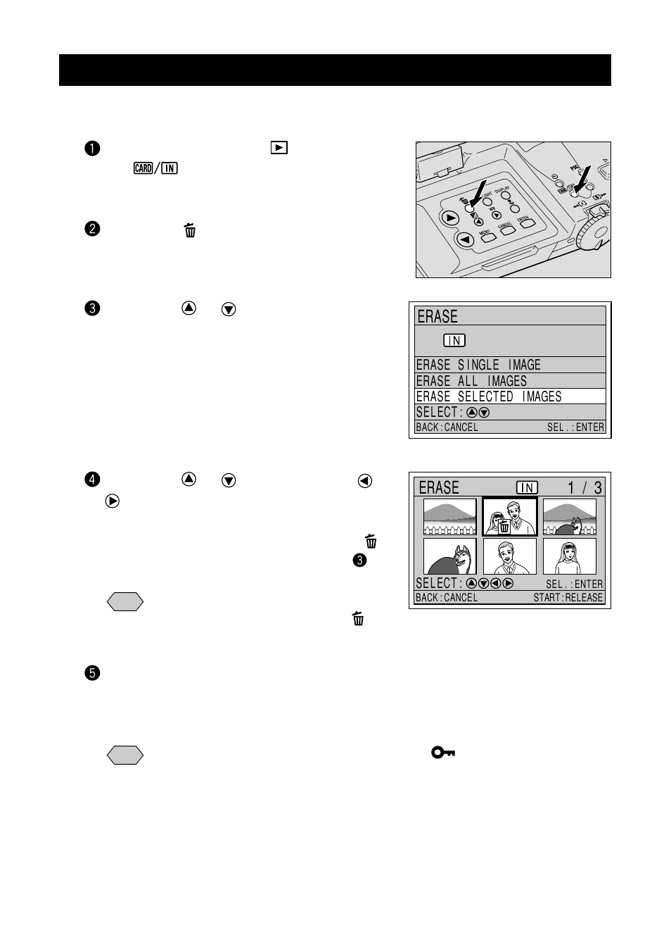 Erase selected images, Erase, Erase 1/3 | Ricoh RDC-7 User Manual | Page 96 / 128