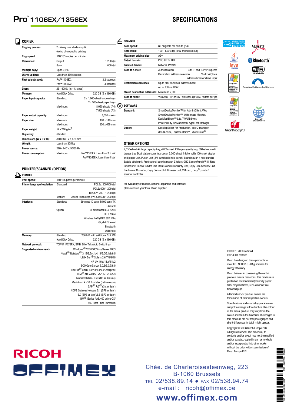 Specifications | Ricoh PRO 1106EX User Manual | Page 12 / 12