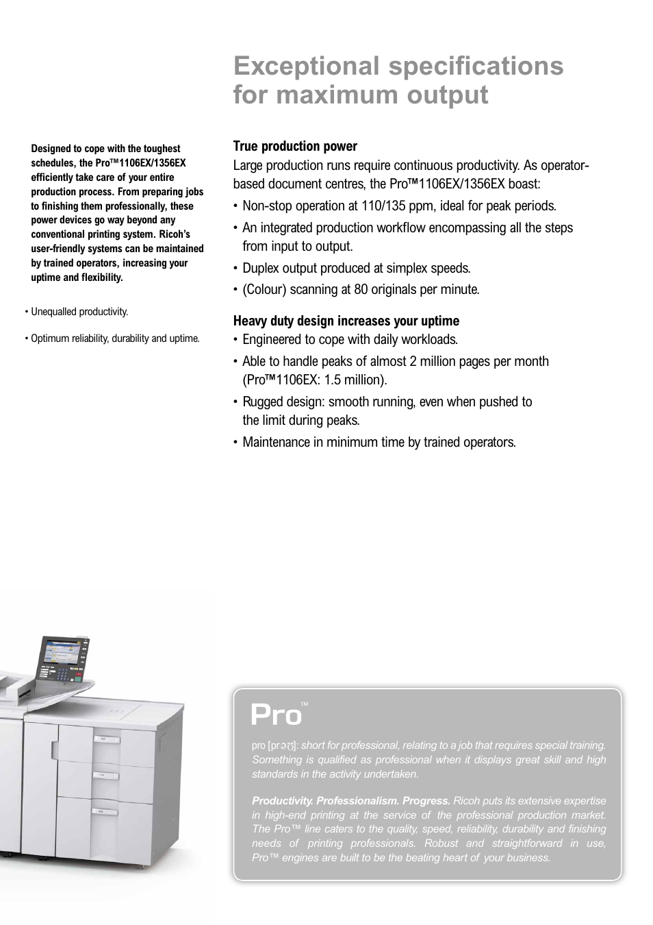 Exceptional specifications for maximum output | Ricoh PRO 1106EX User Manual | Page 3 / 12