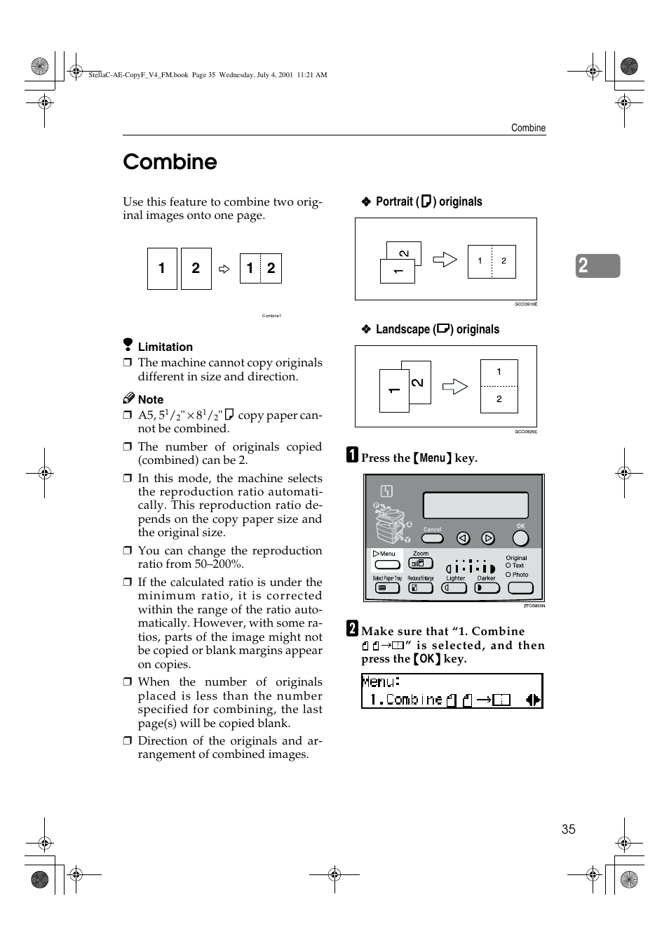 Combine, 2combine | Ricoh 1013F User Manual | Page 47 / 86