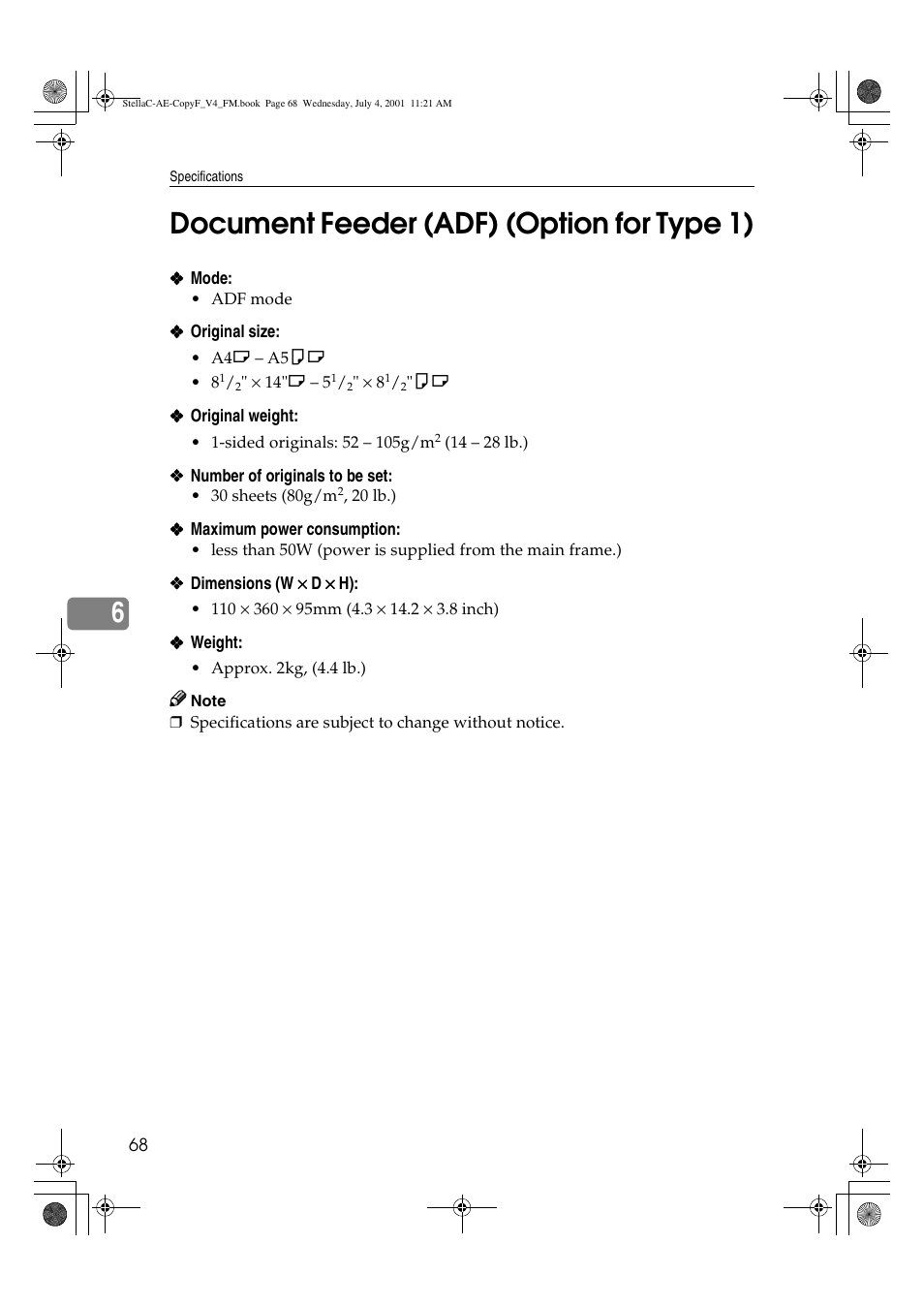 Document feeder (adf) (option for type 1), 6document feeder (adf) (option for type 1) | Ricoh 1013F User Manual | Page 80 / 86