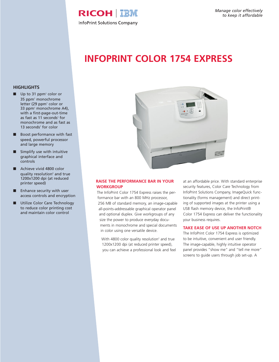 Ricoh Infoprint Color 1754 User Manual | 7 pages