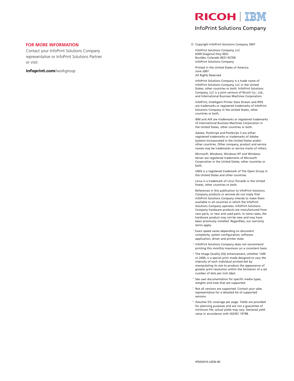 For more information | Ricoh Infoprint Color 1754 User Manual | Page 6 / 7