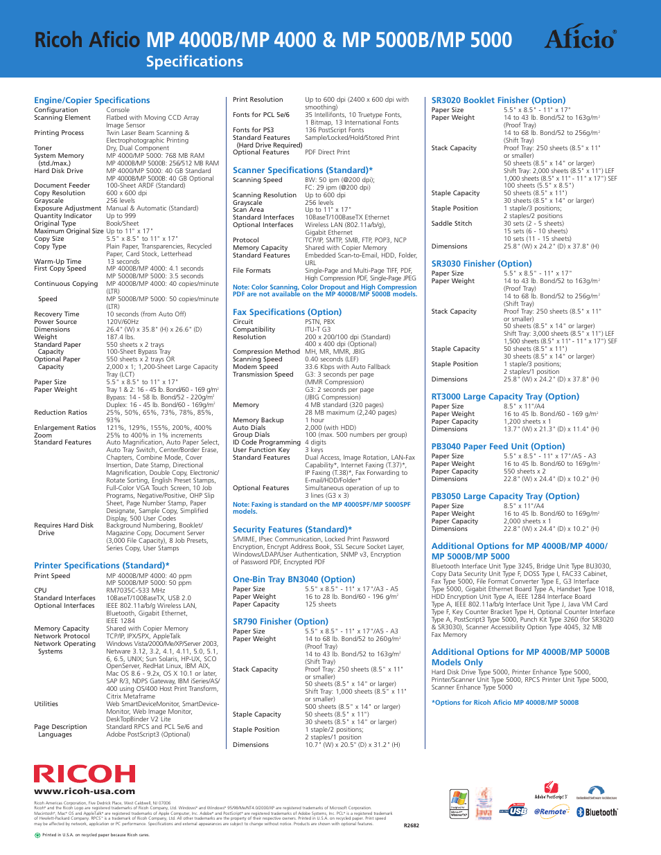 Specifications | Ricoh Aficio MP 5000 User Manual | Page 8 / 8