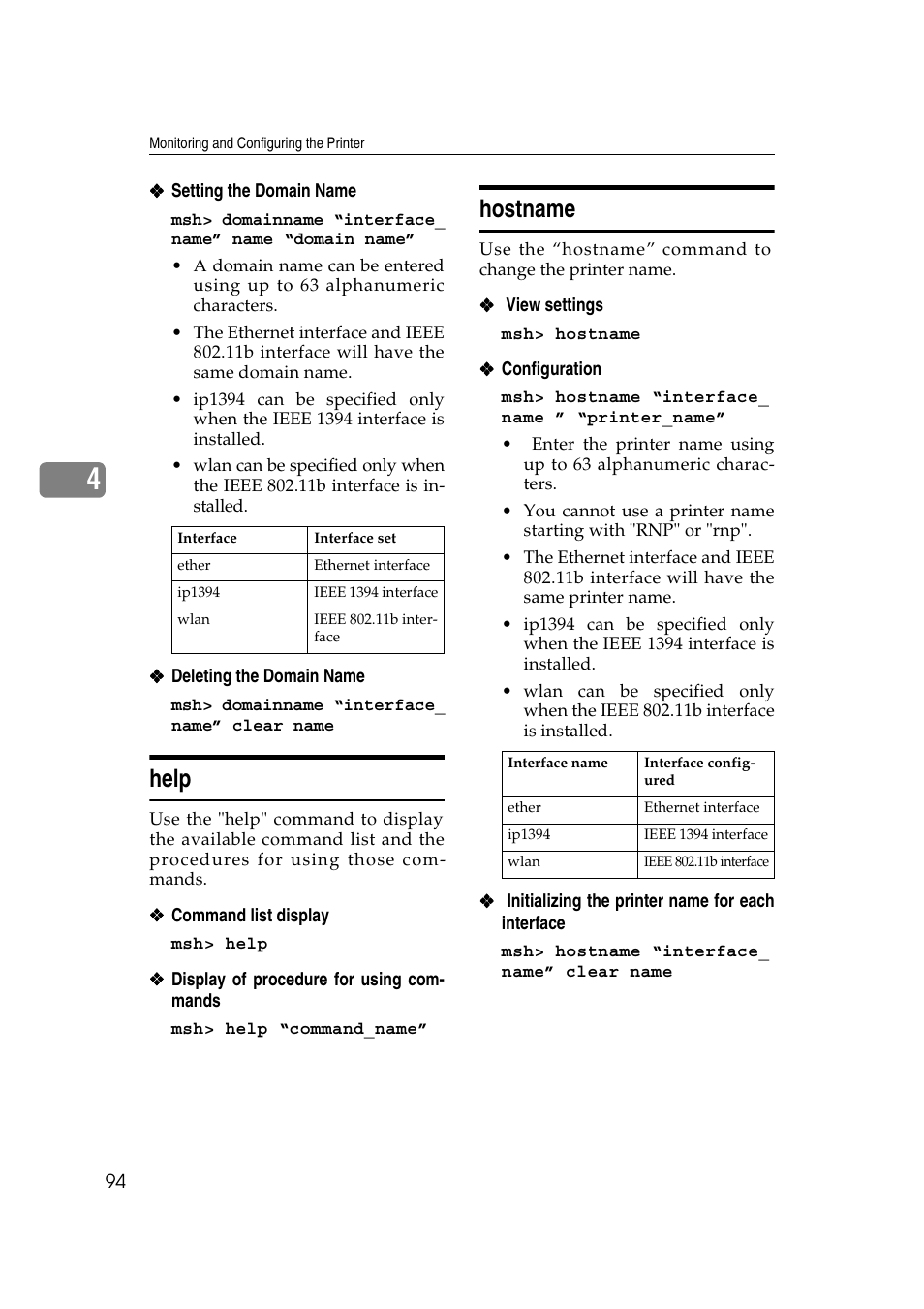 Help, Hostname, Help hostname | Ricoh Network Guide User Manual | Page 100 / 158