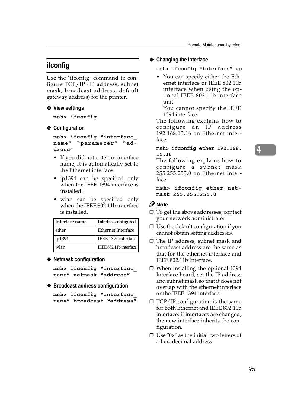 Ifconfig | Ricoh Network Guide User Manual | Page 101 / 158