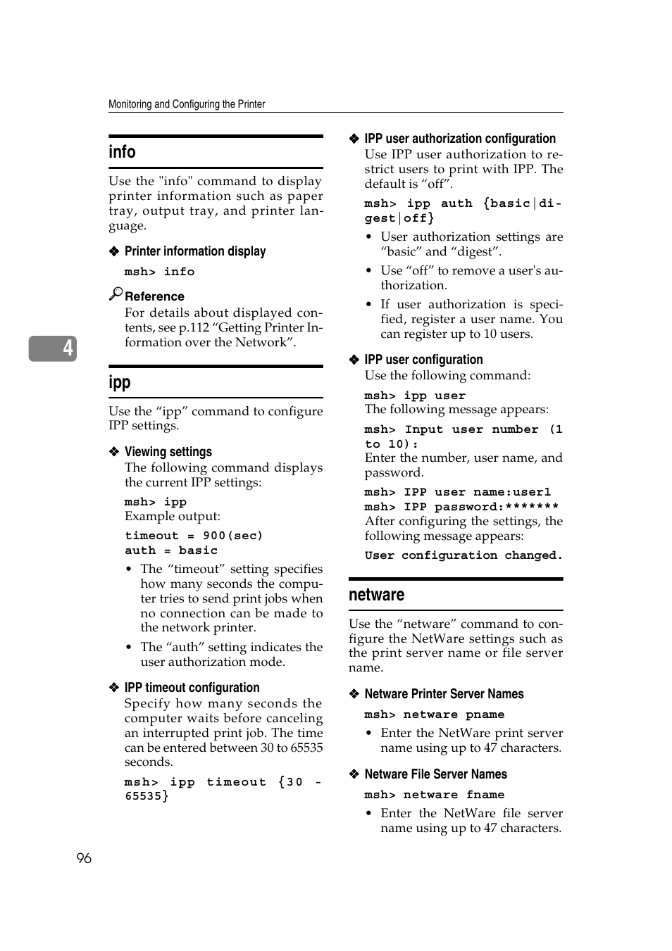 Info, Netware, Info ipp netware | Ricoh Network Guide User Manual | Page 102 / 158
