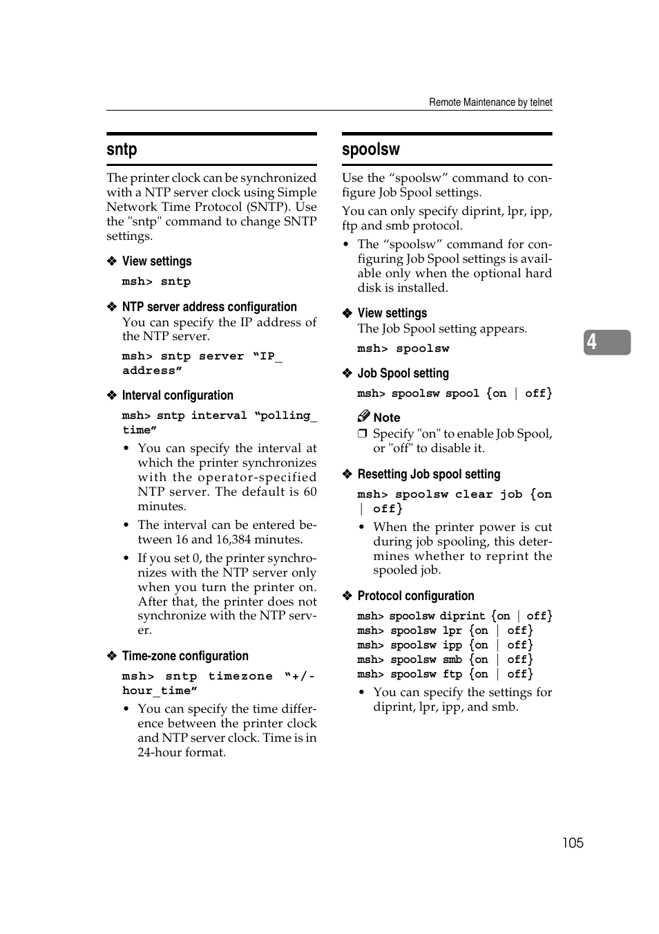 Sntp, Spoolsw, Sntp spoolsw | Ricoh Network Guide User Manual | Page 111 / 158