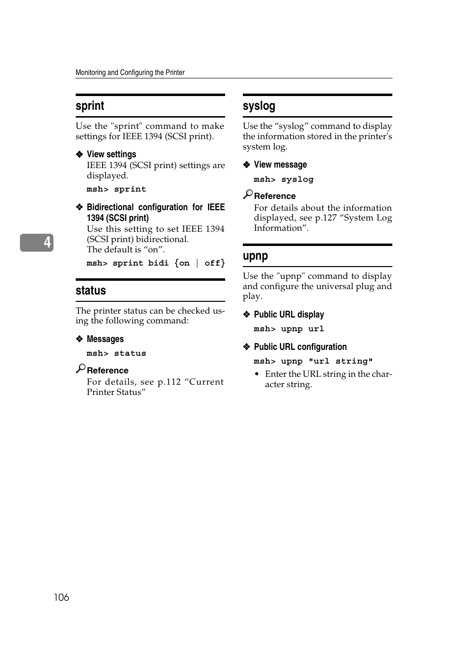 Sprint, Status, Syslog | Upnp, Sprint status syslog upnp | Ricoh Network Guide User Manual | Page 112 / 158