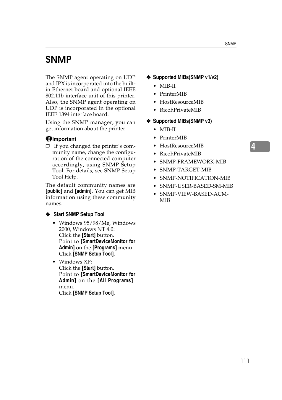 Snmp, 4snmp | Ricoh Network Guide User Manual | Page 117 / 158