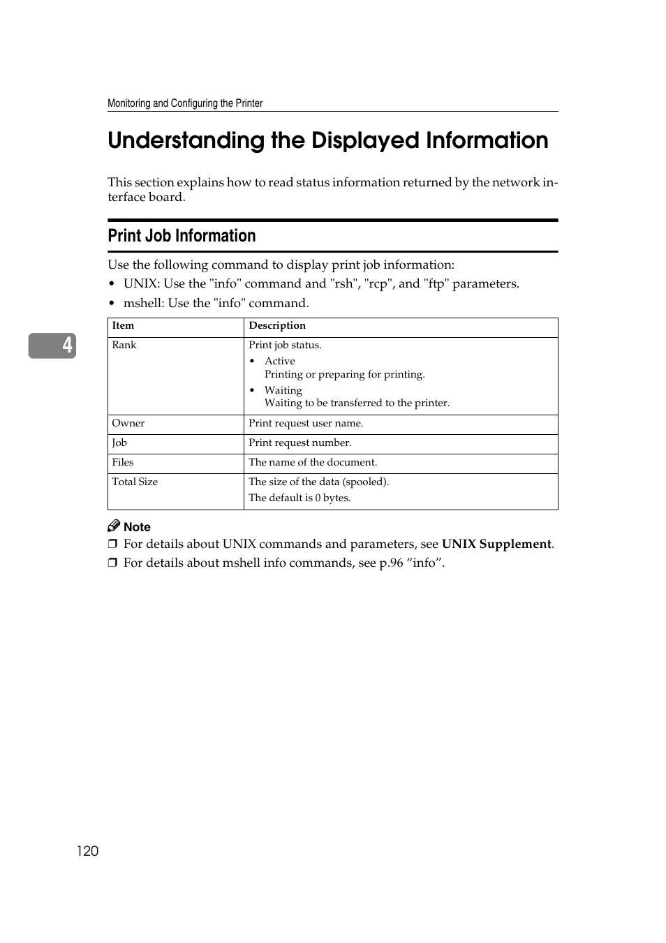 Understanding the displayed information, Print job information, 4understanding the displayed information | Ricoh Network Guide User Manual | Page 126 / 158