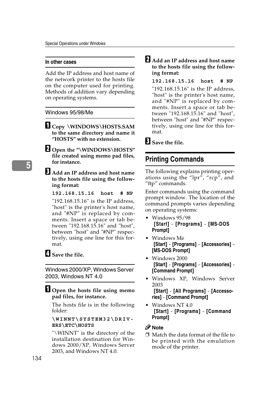 In other cases, Printing commands | Ricoh Network Guide User Manual | Page 140 / 158