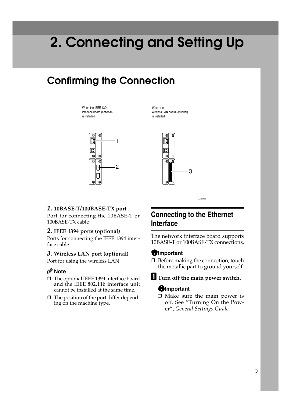 Connecting and setting up, Confirming the connection, Connecting to the ethernet interface | Ricoh Network Guide User Manual | Page 15 / 158