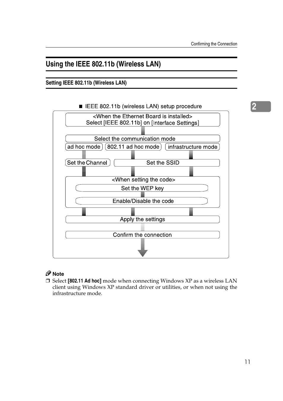 Using the ieee 802.11b (wireless lan), Setting ieee 802.11b (wireless lan) | Ricoh Network Guide User Manual | Page 17 / 158