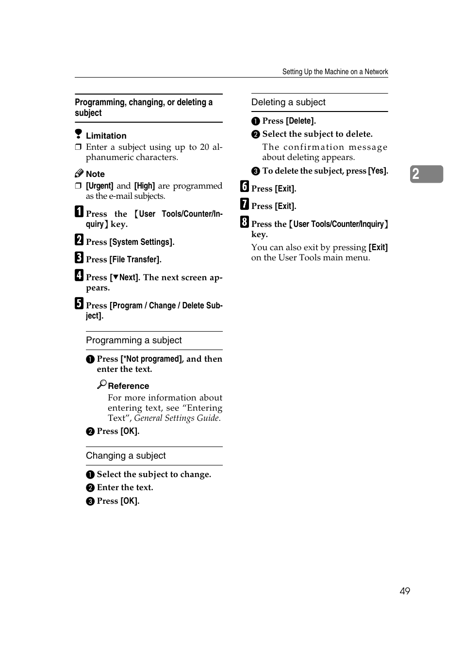 Programming, changing, or deleting a subject | Ricoh Network Guide User Manual | Page 55 / 158
