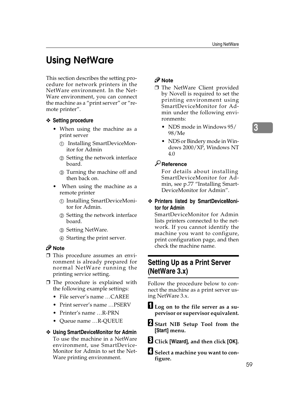 Using netware, Setting up as a print server (netware 3.x), 3using netware | Ricoh Network Guide User Manual | Page 65 / 158