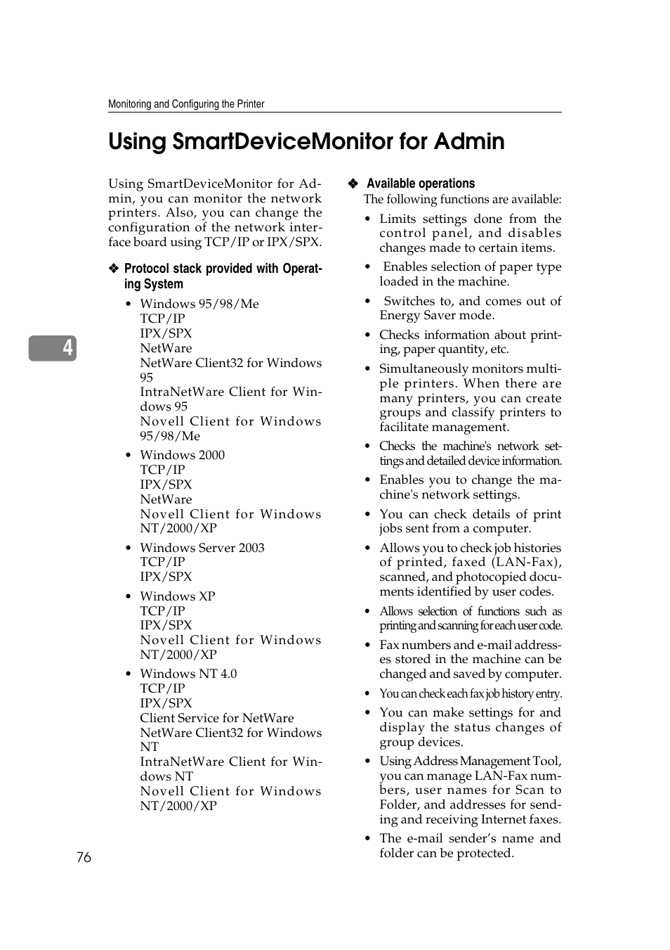 Using smartdevicemonitor for admin, 4using smartdevicemonitor for admin | Ricoh Network Guide User Manual | Page 82 / 158