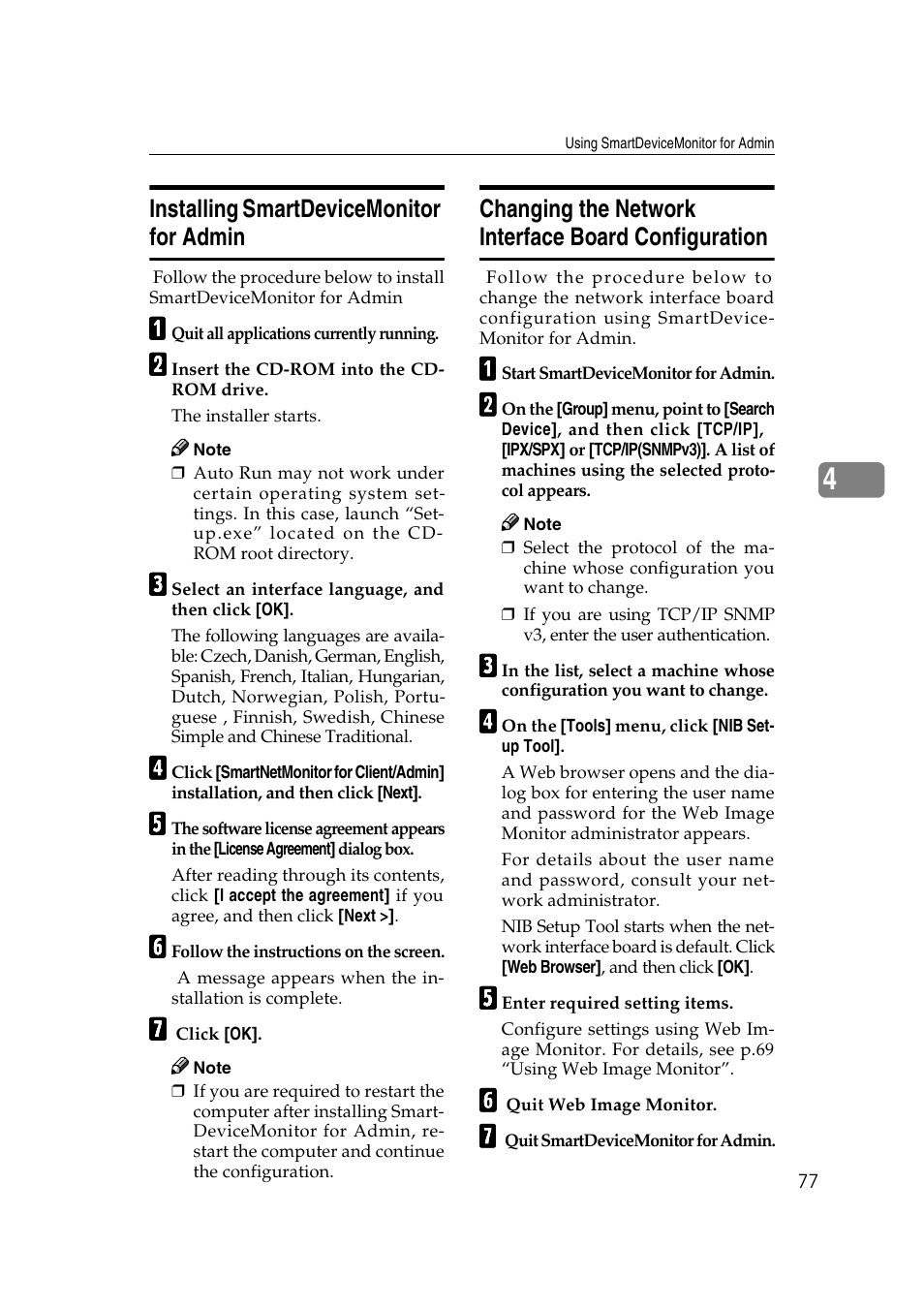Installing smartdevicemonitor for admin, Changing the network interface board configuration | Ricoh Network Guide User Manual | Page 83 / 158