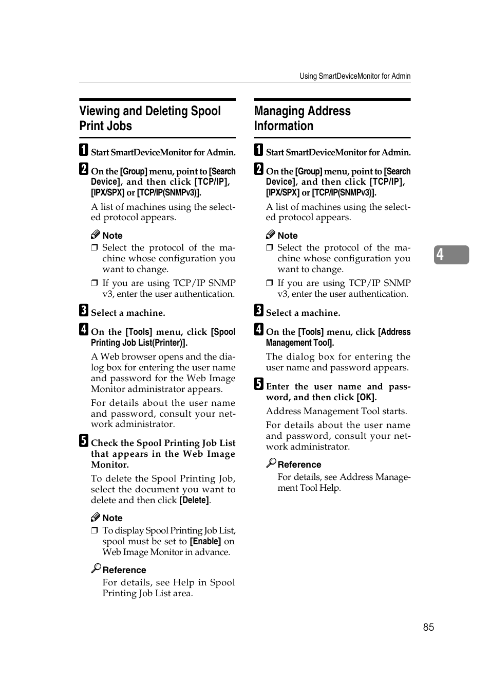 Viewing and deleting spool print jobs, Managing address information | Ricoh Network Guide User Manual | Page 91 / 158