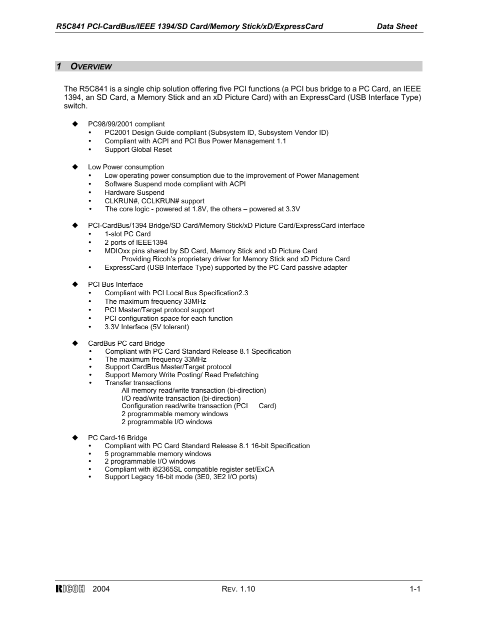 1 overview | Ricoh R5C841 User Manual | Page 3 / 73