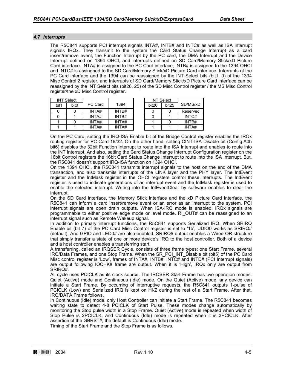 7 interrupts | Ricoh R5C841 User Manual | Page 30 / 73