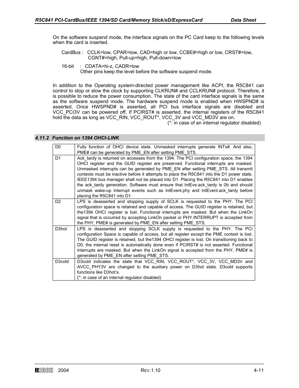 2 function on 1394 ohci-link | Ricoh R5C841 User Manual | Page 36 / 73