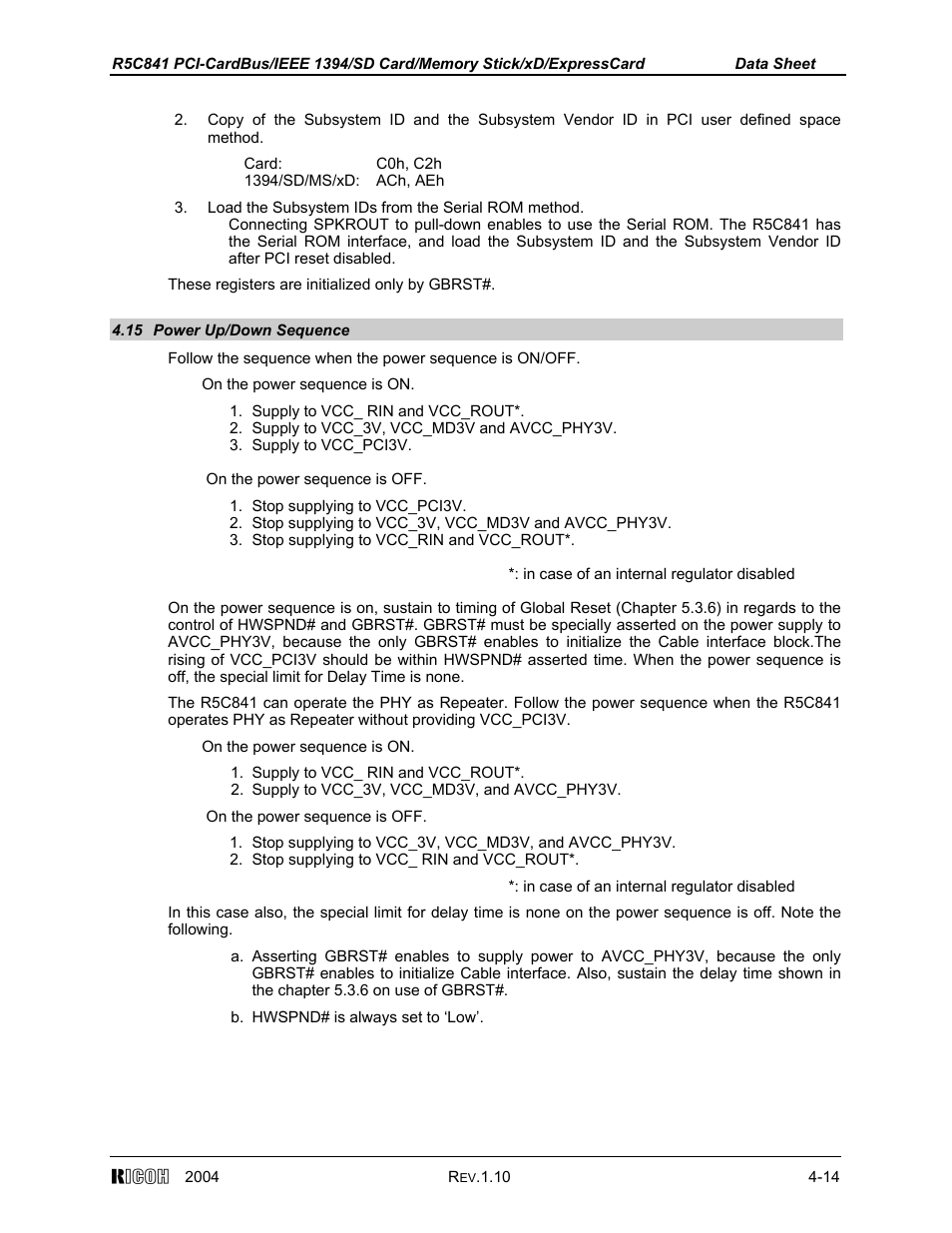 15 poewr up/down sequence | Ricoh R5C841 User Manual | Page 39 / 73