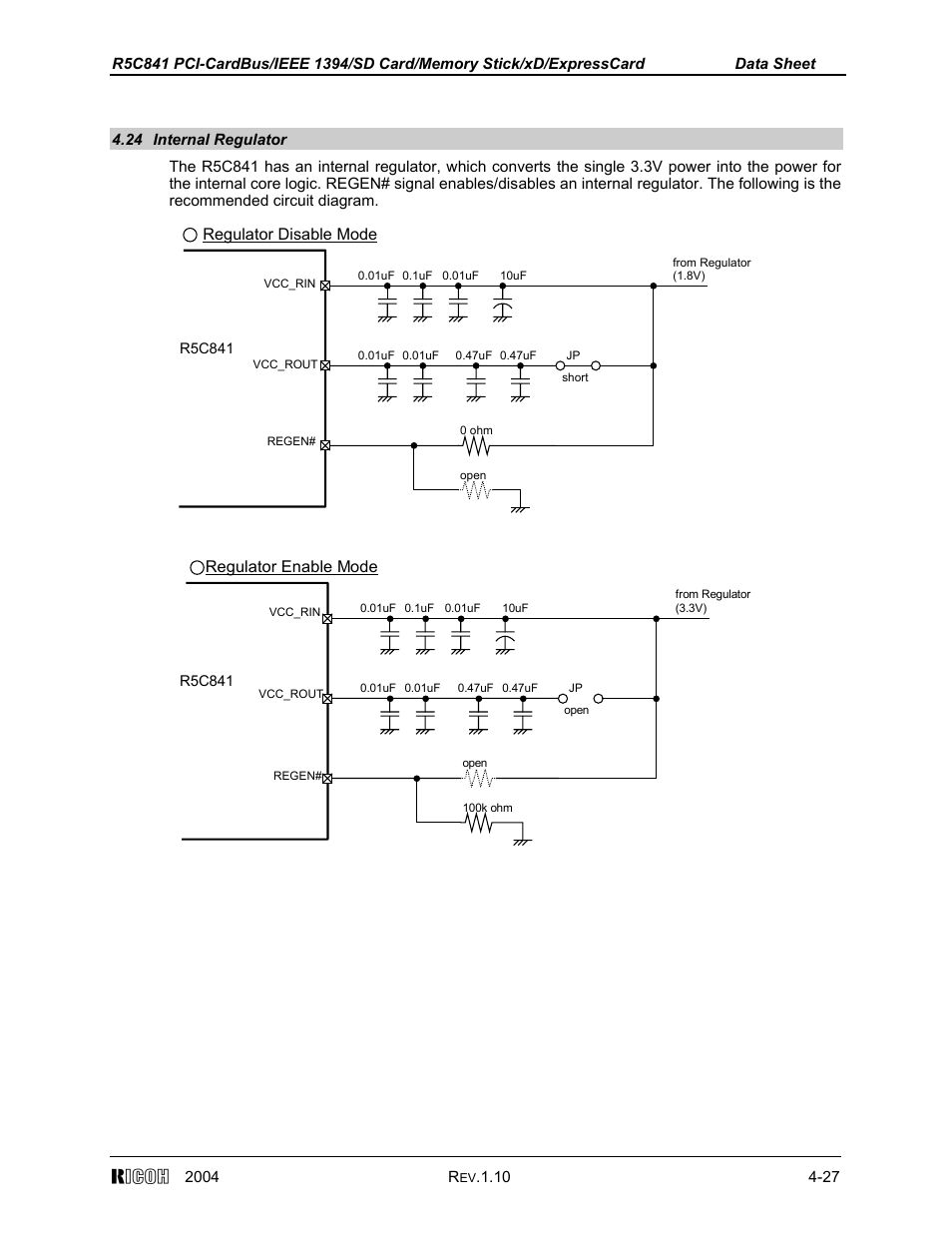 24 internal regulator | Ricoh R5C841 User Manual | Page 52 / 73