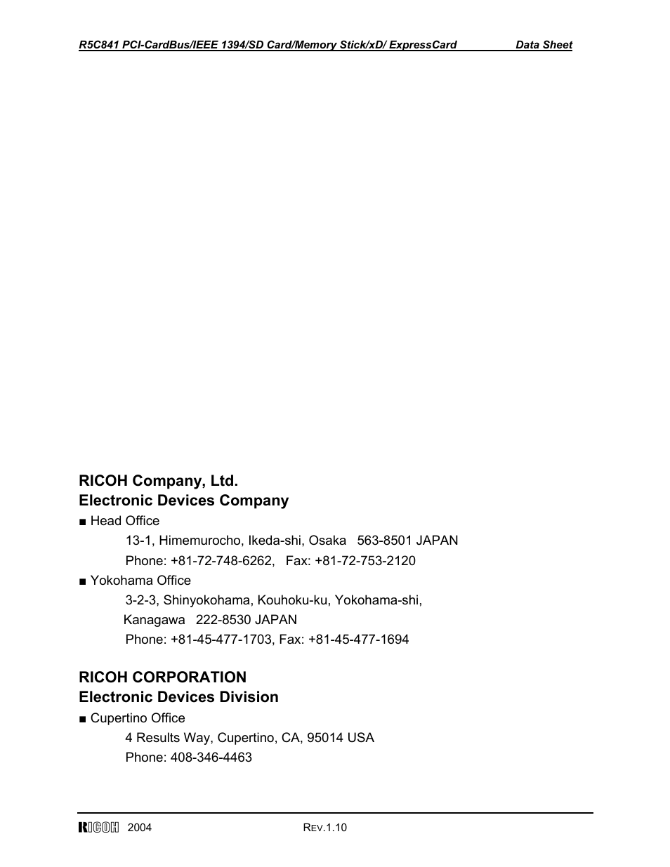 Ricoh contact window | Ricoh R5C841 User Manual | Page 73 / 73