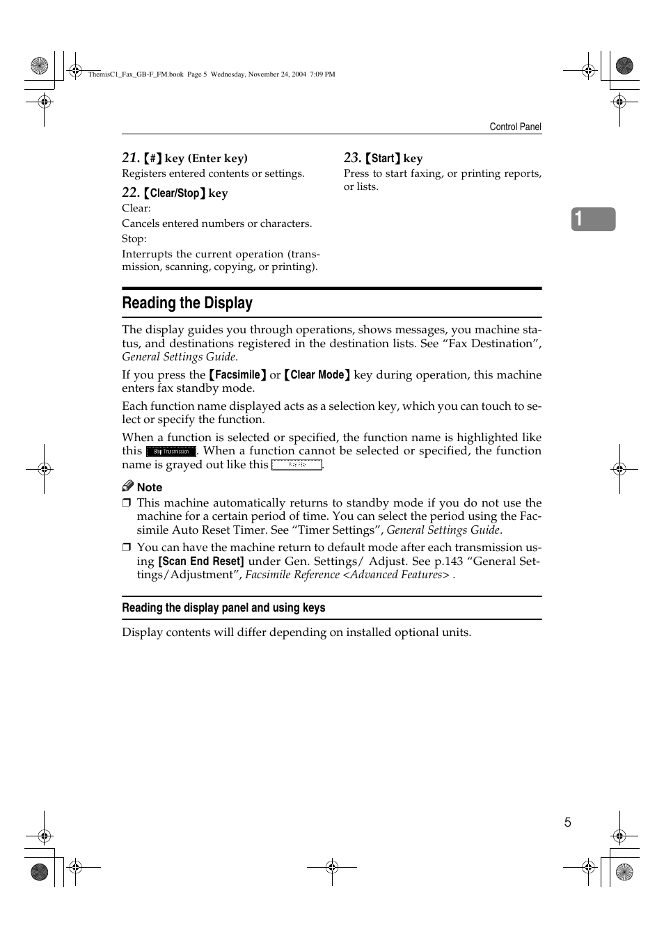 Reading the display | Ricoh 3232 User Manual | Page 13 / 108