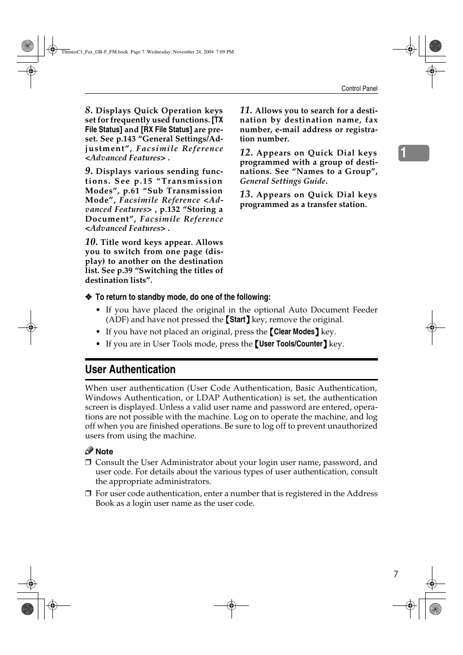 User authentication | Ricoh 3232 User Manual | Page 15 / 108