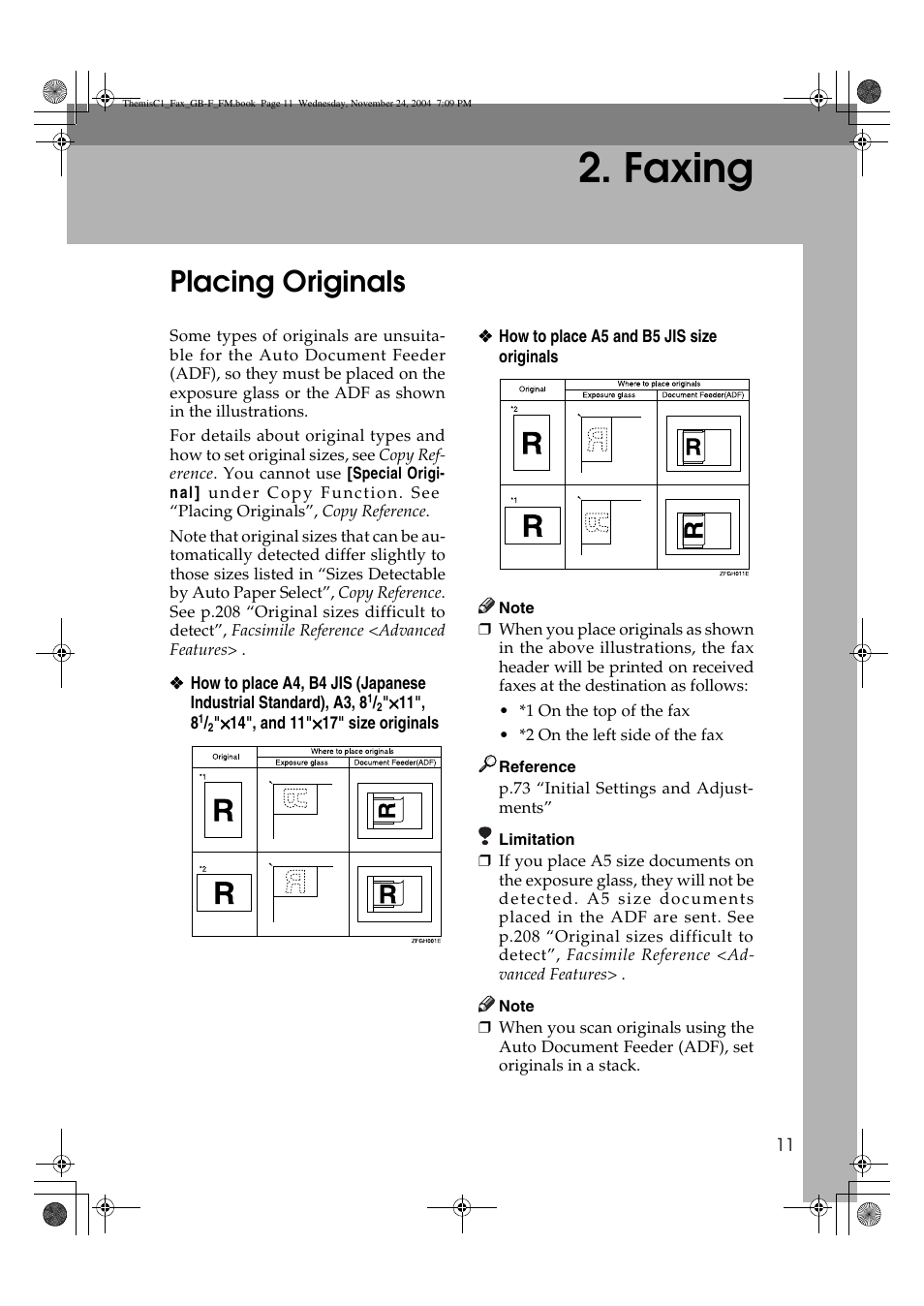 Faxing, Placing originals | Ricoh 3232 User Manual | Page 19 / 108